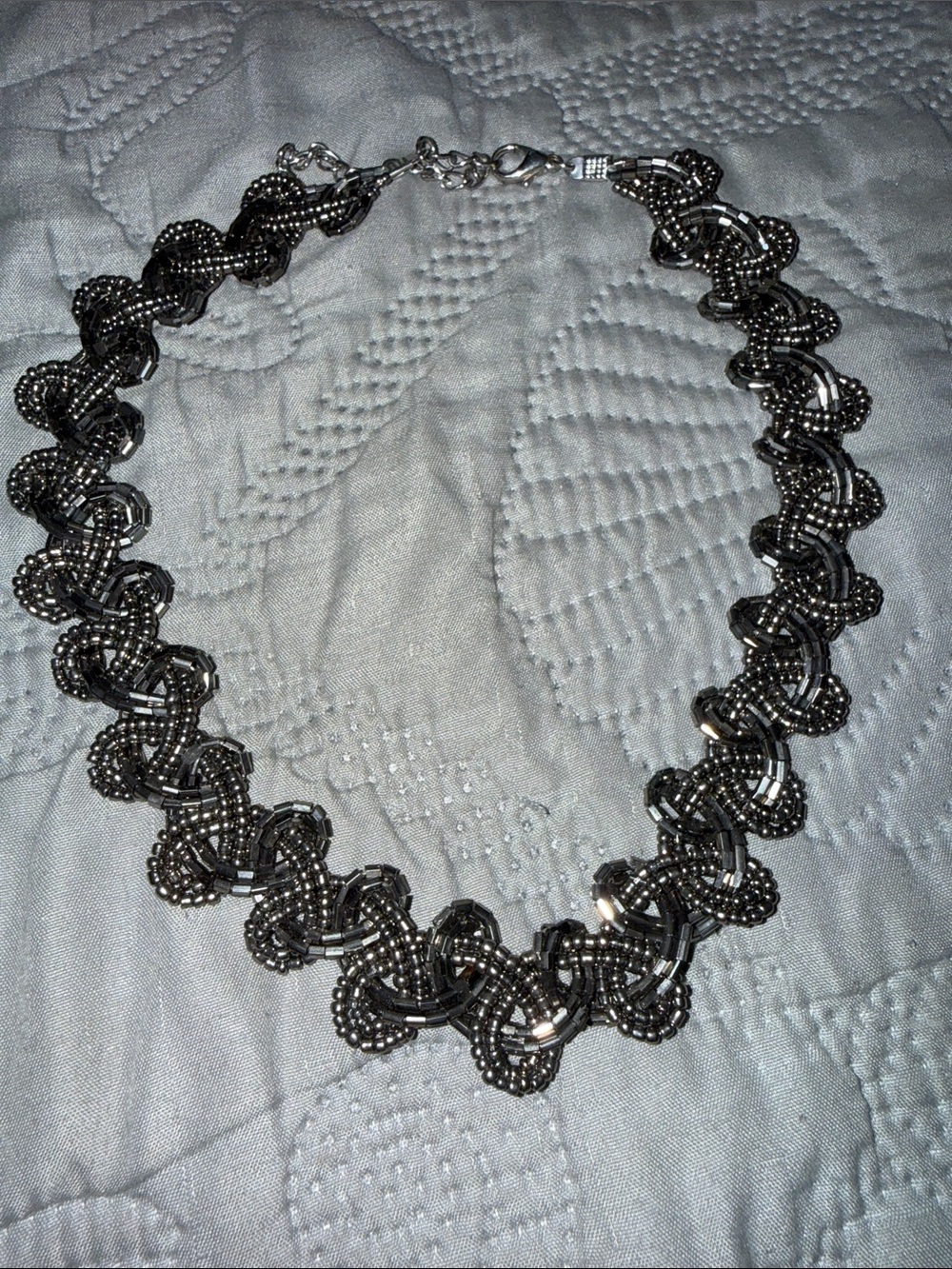 Chunky Black Beaded Knot Necklace - Unbranded